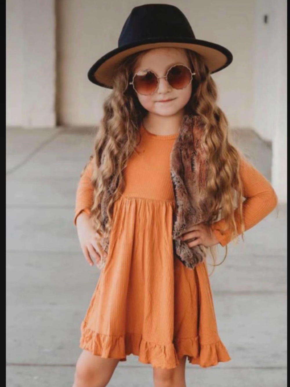 Orange Ruffle Hem Long Sleeve Dress side 5 to 6 Halloween thanksgiving fall